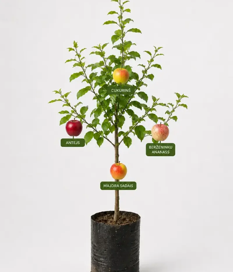 Familien-Apfelbaum (Malus domestica) CUKURIŅŠ + MAJORU SALDAIS + BERŽEŅINKU ANANASS + ANTEJS 26/31 - Tutifruti, s.r.o.