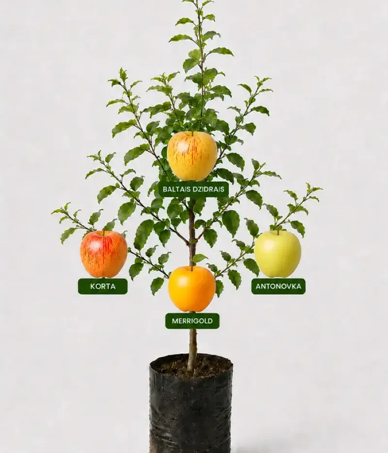 Familien-Apfelbaum (Malus domestica) KORTA + BALTAIS DZIDRAIS + MERRIGOLD + ANTONOVKA 26/5 - Tutifruti, s.r.o.